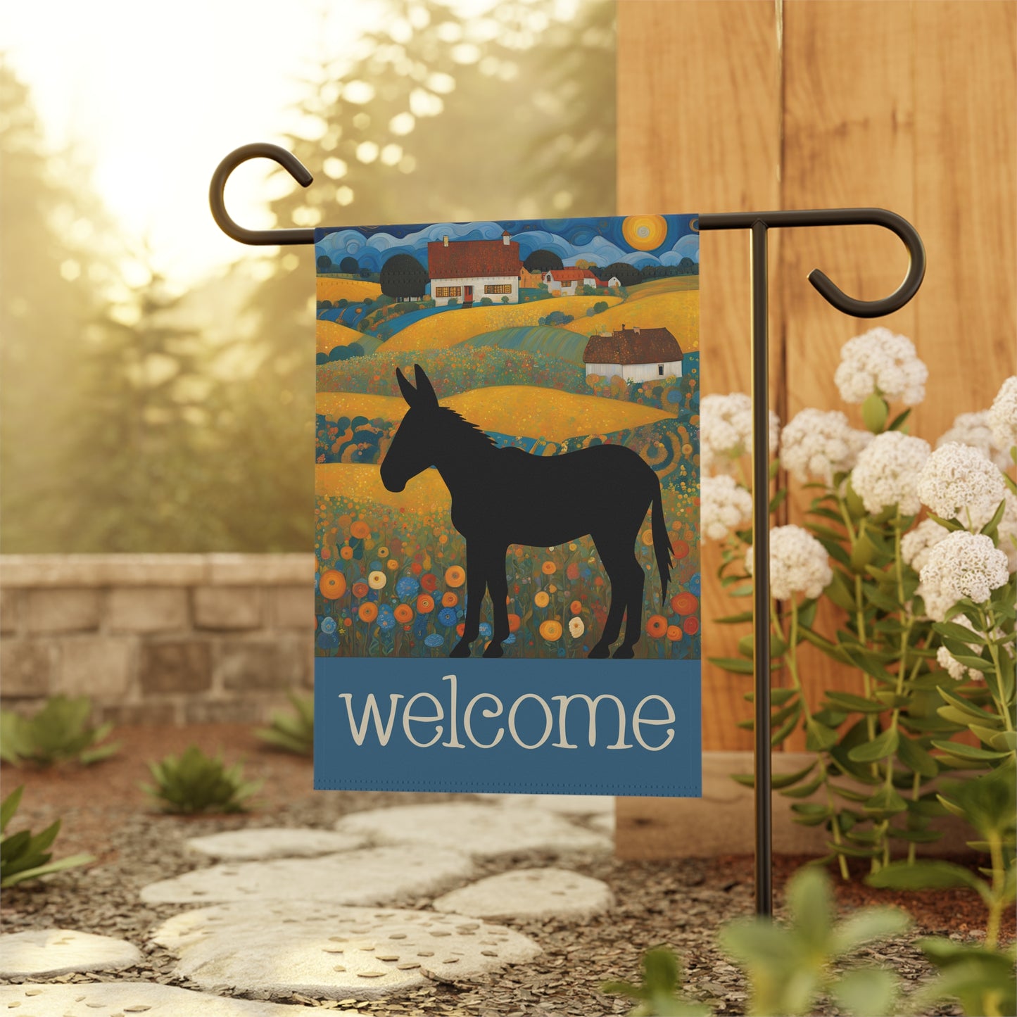 Donkey Silhouette Welcome 2-Sided Garden & House Flag/Banner