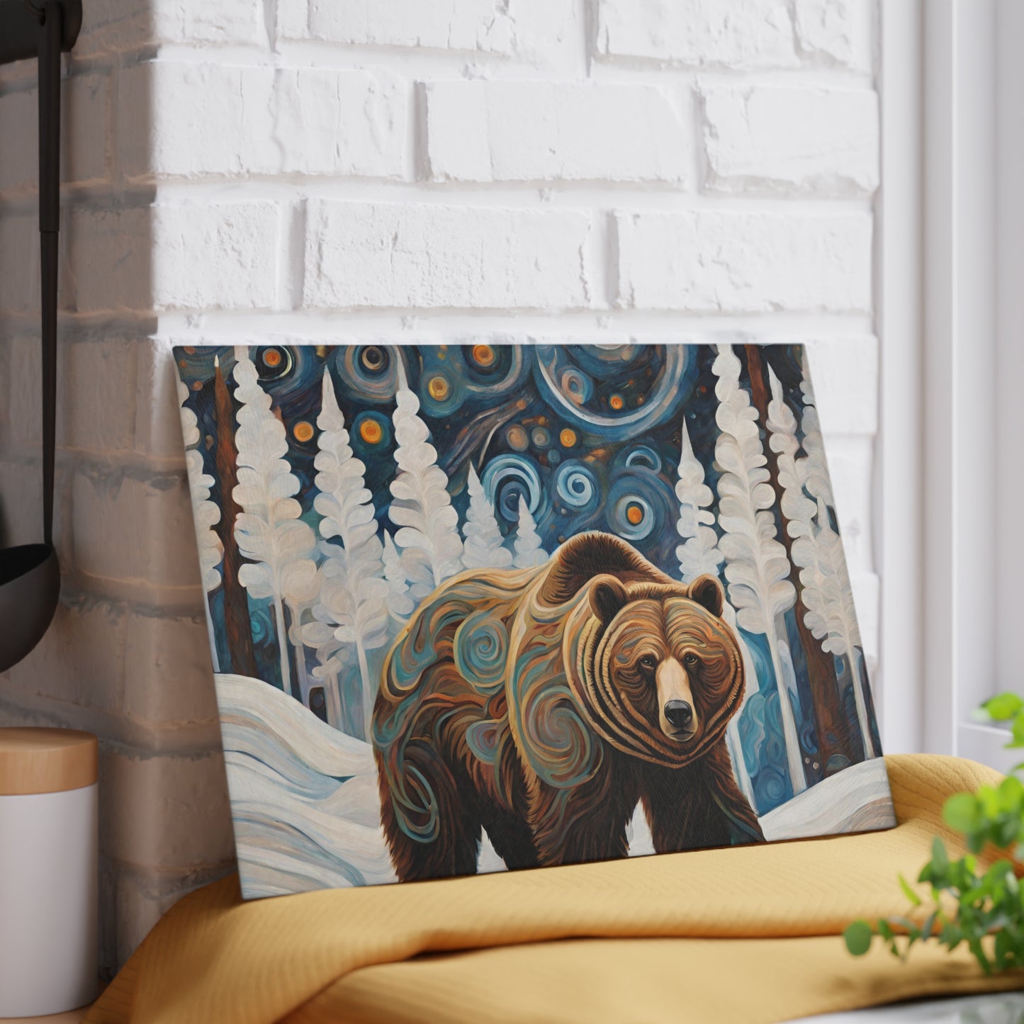 Grizzly in the Snow Tempered Glass Cutting Board