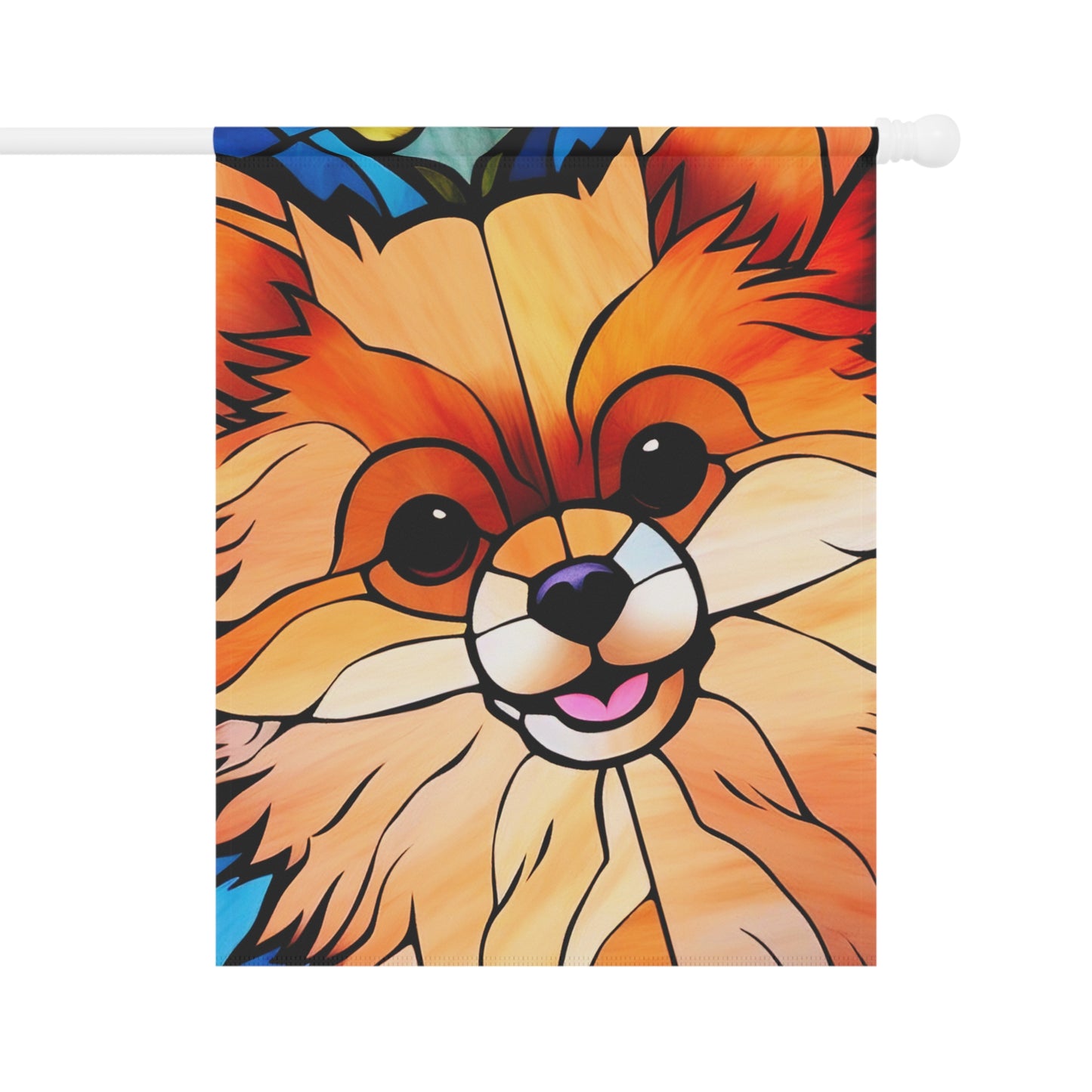 Pomeranian Face Stained Glass 2-Sided Garden & House Flag/Banner