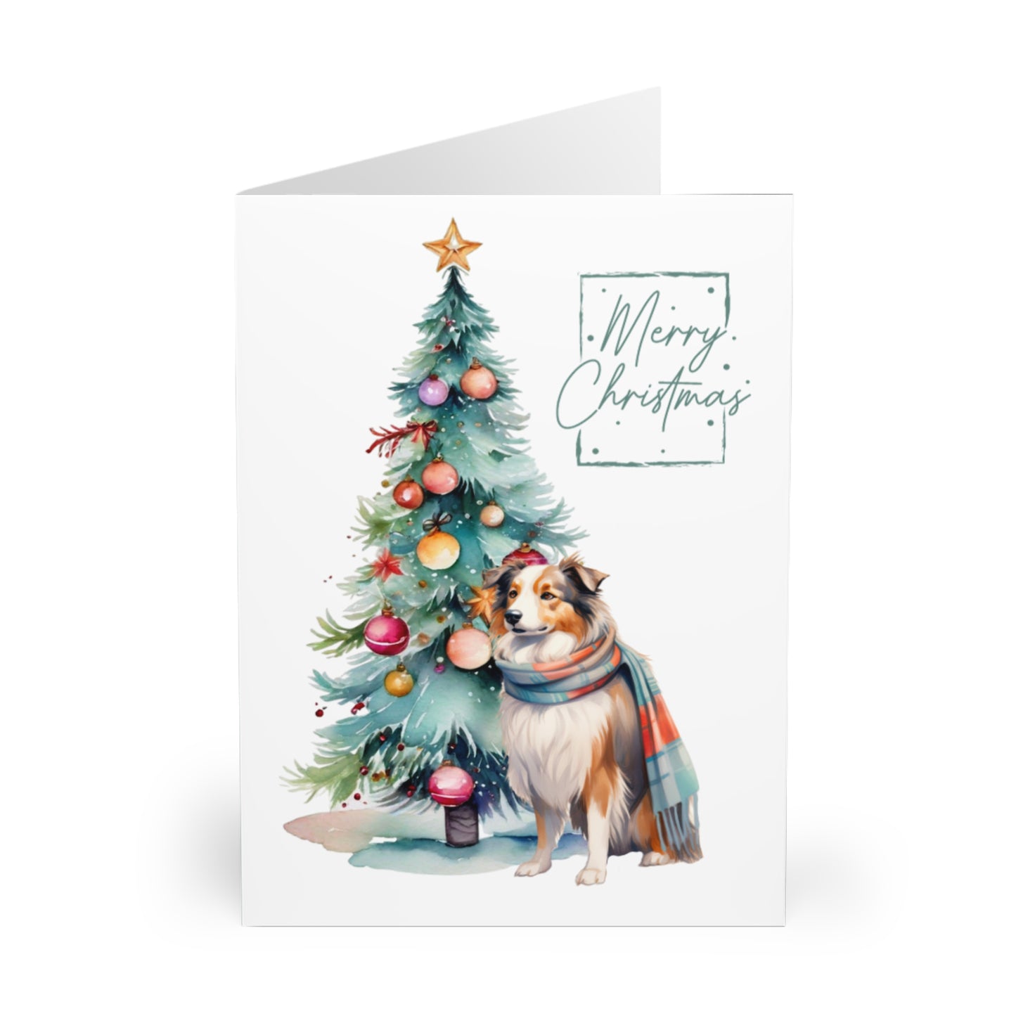 Australian Shepherd Merry Christmas Tree Cards (5 Pack Blank Inside)