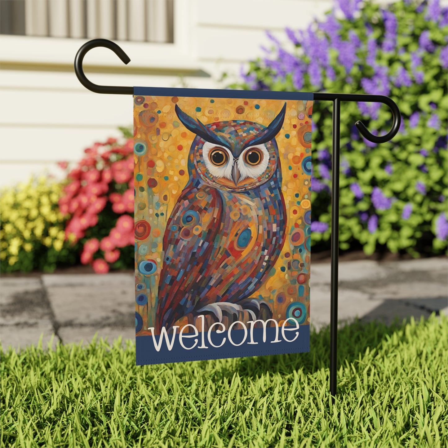 Colorful Owl Welcome 2-Sided Garden & House Flag/Banner