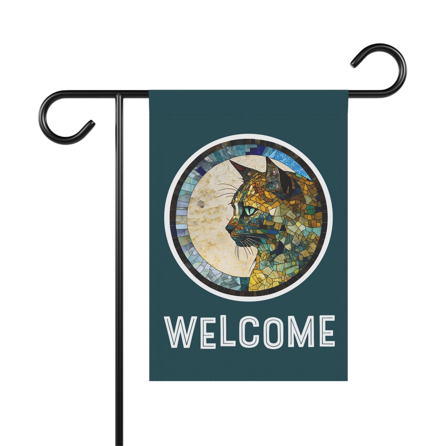 Mosaic Cat Welcome 2-Sided Garden & House Flag/Banner