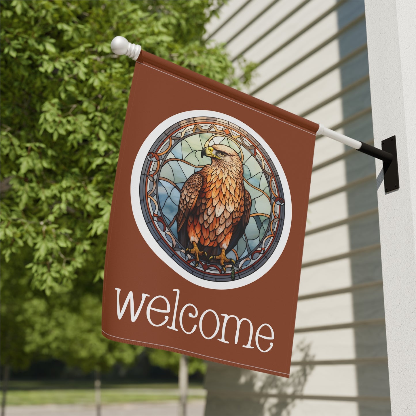 Hawk Welcome 2-Sided Garden & House Flag/Banner