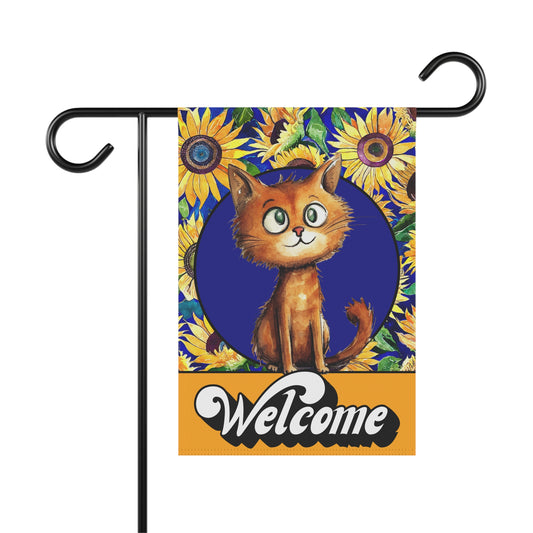 Curious Cat Welcome 2-Sided Garden & House Flag/Banner