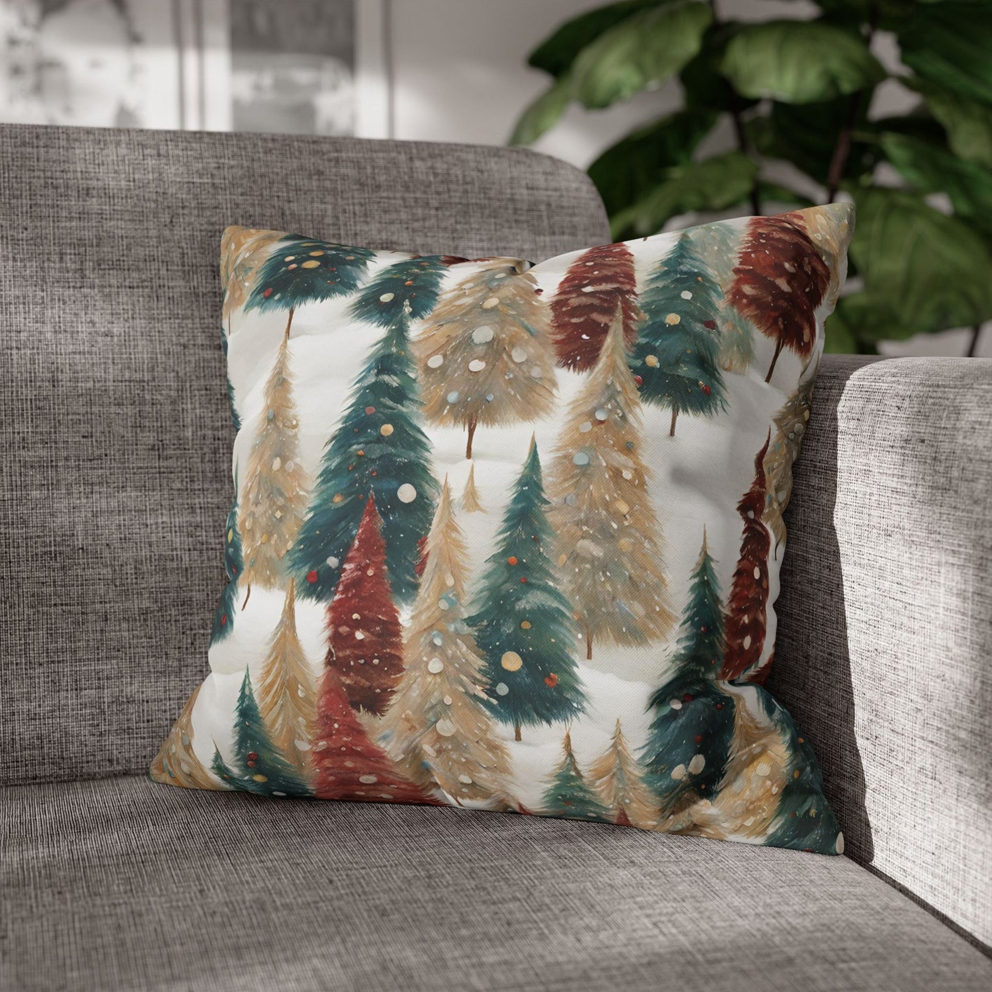 Pines in the Snow Square Poly Canvas Pillowcase