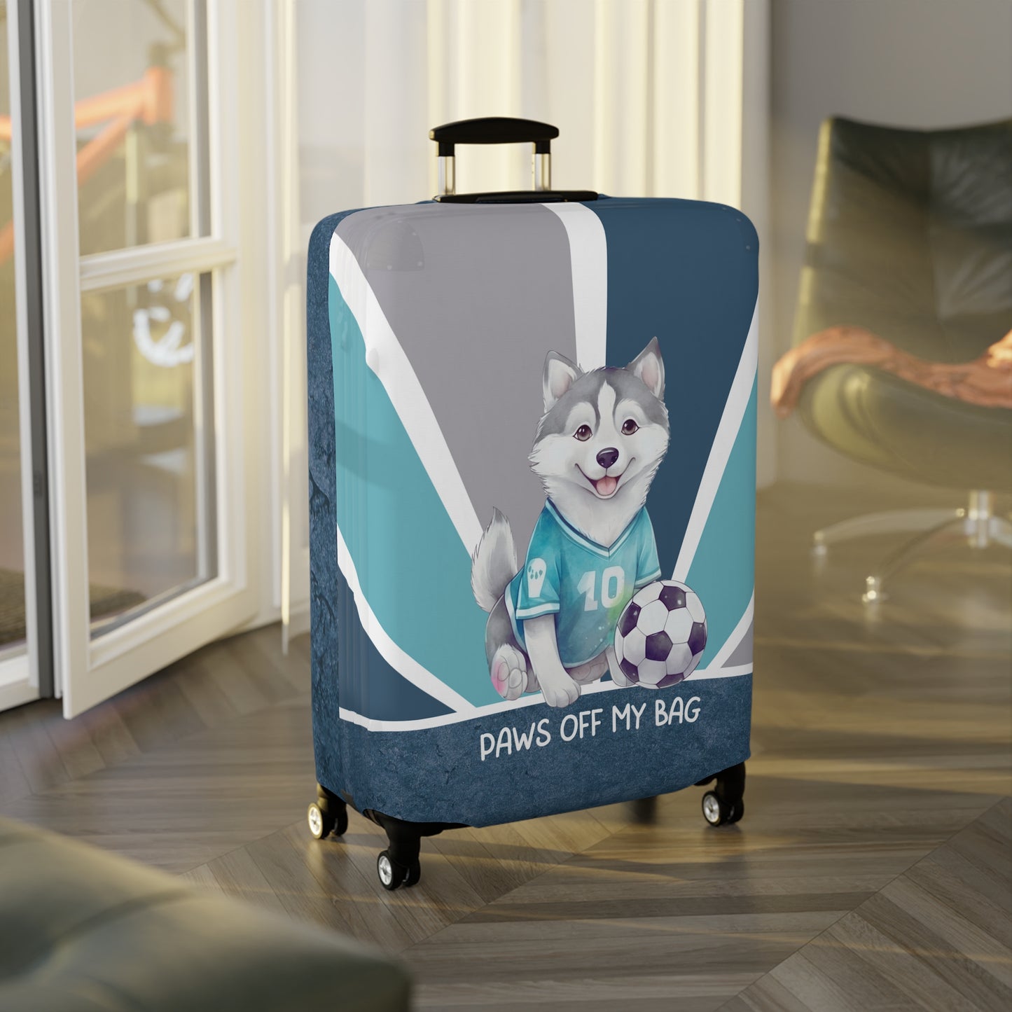 Husky with Soccer Ball Paws Off My Bag Luggage Cover