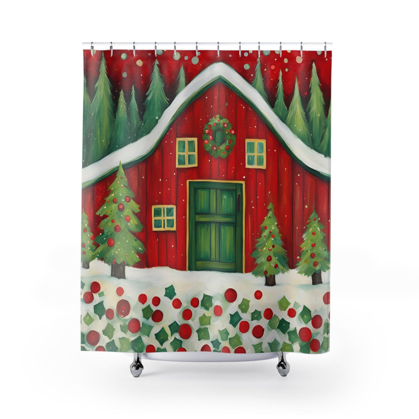 Christmas Barn Polyester Shower Curtain