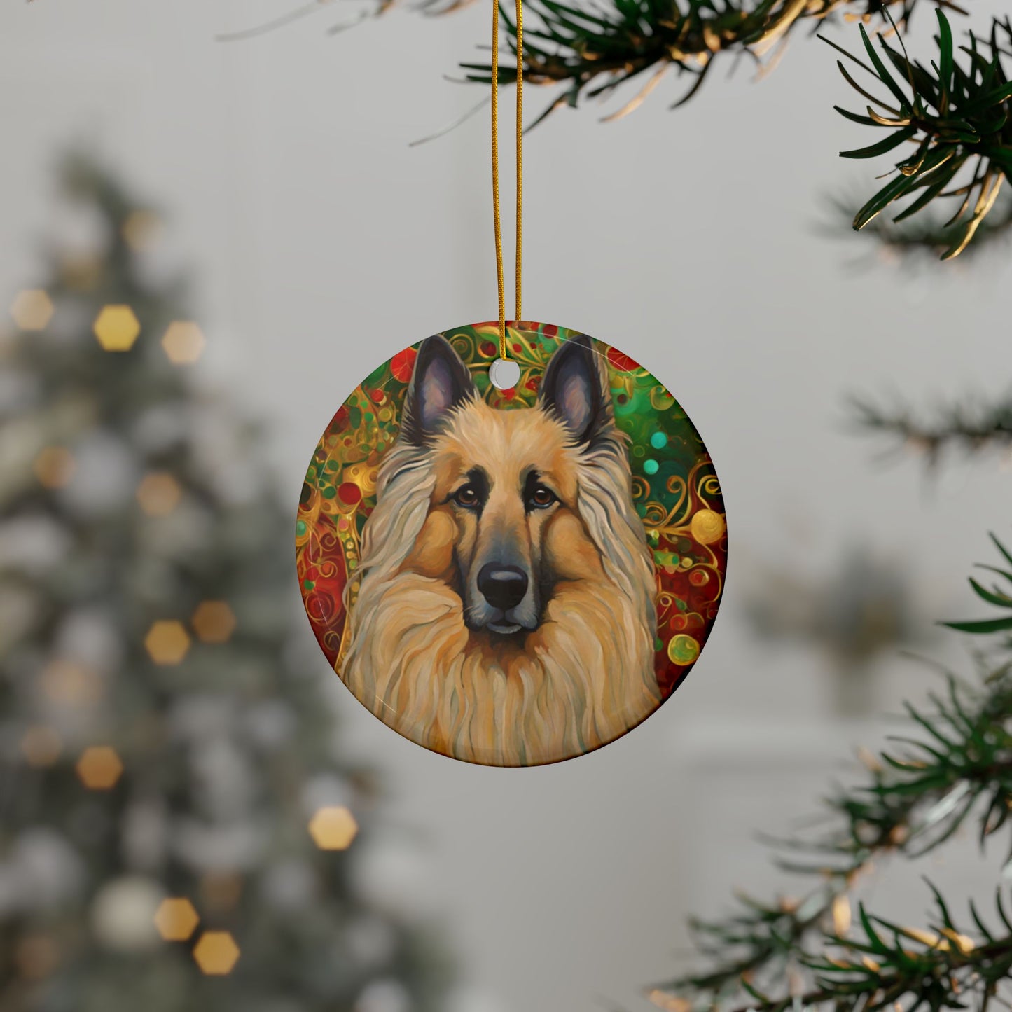 Belgian Tervuren Christmas 3" Ceramic Ornaments, 2-Side Print, (1pc, 10pcs)