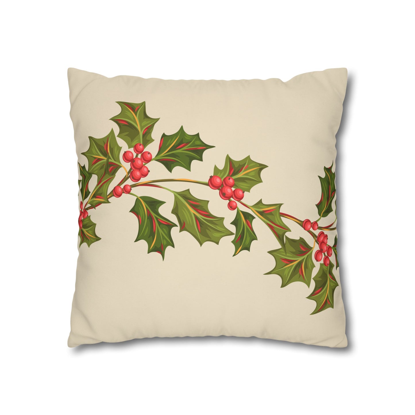 Holly Vine Holiday Square Poly Canvas Pillowcase