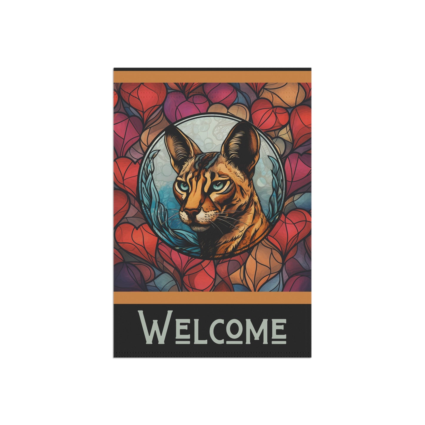 Savannah Cat Welcome Stained Glass Look 2-Sided Garden & House Flag/Banner