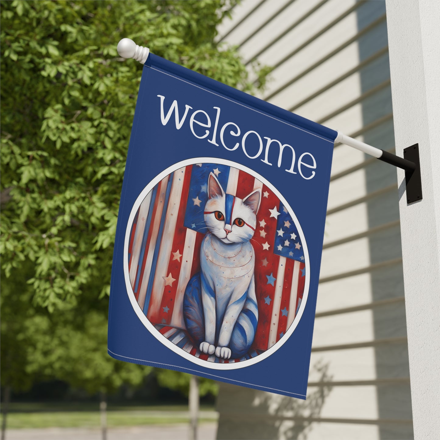 Patriotic Cat Welcome 2-Sided Garden & House Flag/Banner