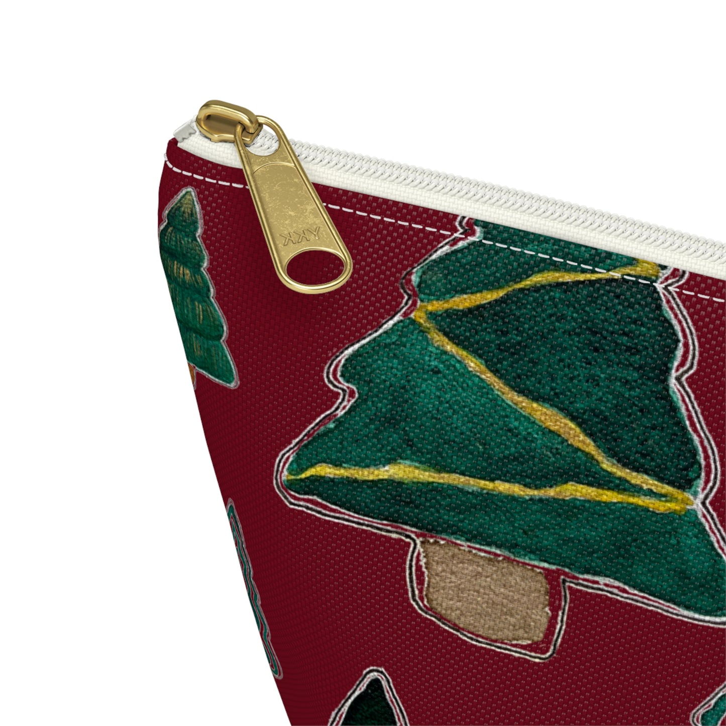 Christmas Tree Cutouts on Maroon Accessory Pouch w T-bottom