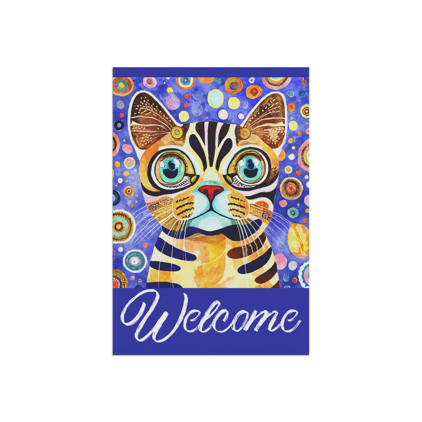 Funky Bright Cat Welcome 2-Sided Garden & House Flag/Banner