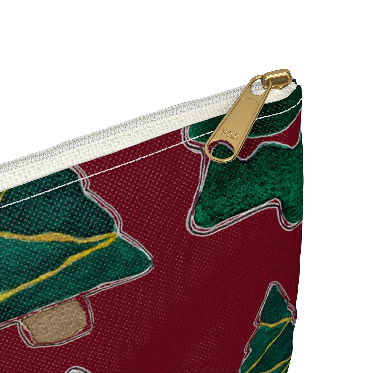 Christmas Tree Cutouts on Maroon Accessory Pouch