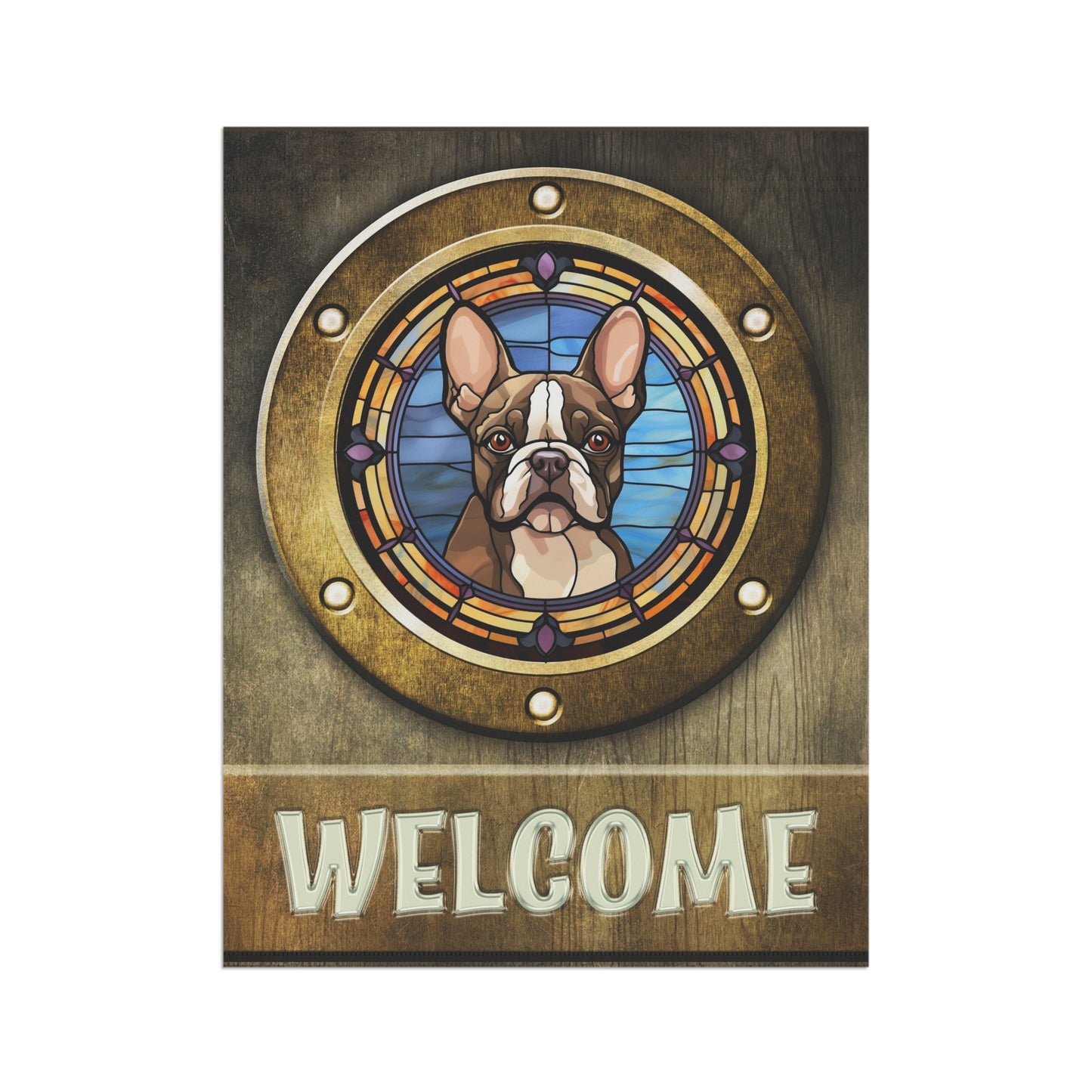 Boston Terrier in Port Hole Welcome 2-Sided Garden & House Flag/Banner