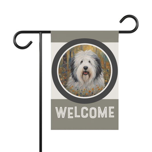 Old English Sheepdog Welcome 2-Sided Garden & House Flag/Banner