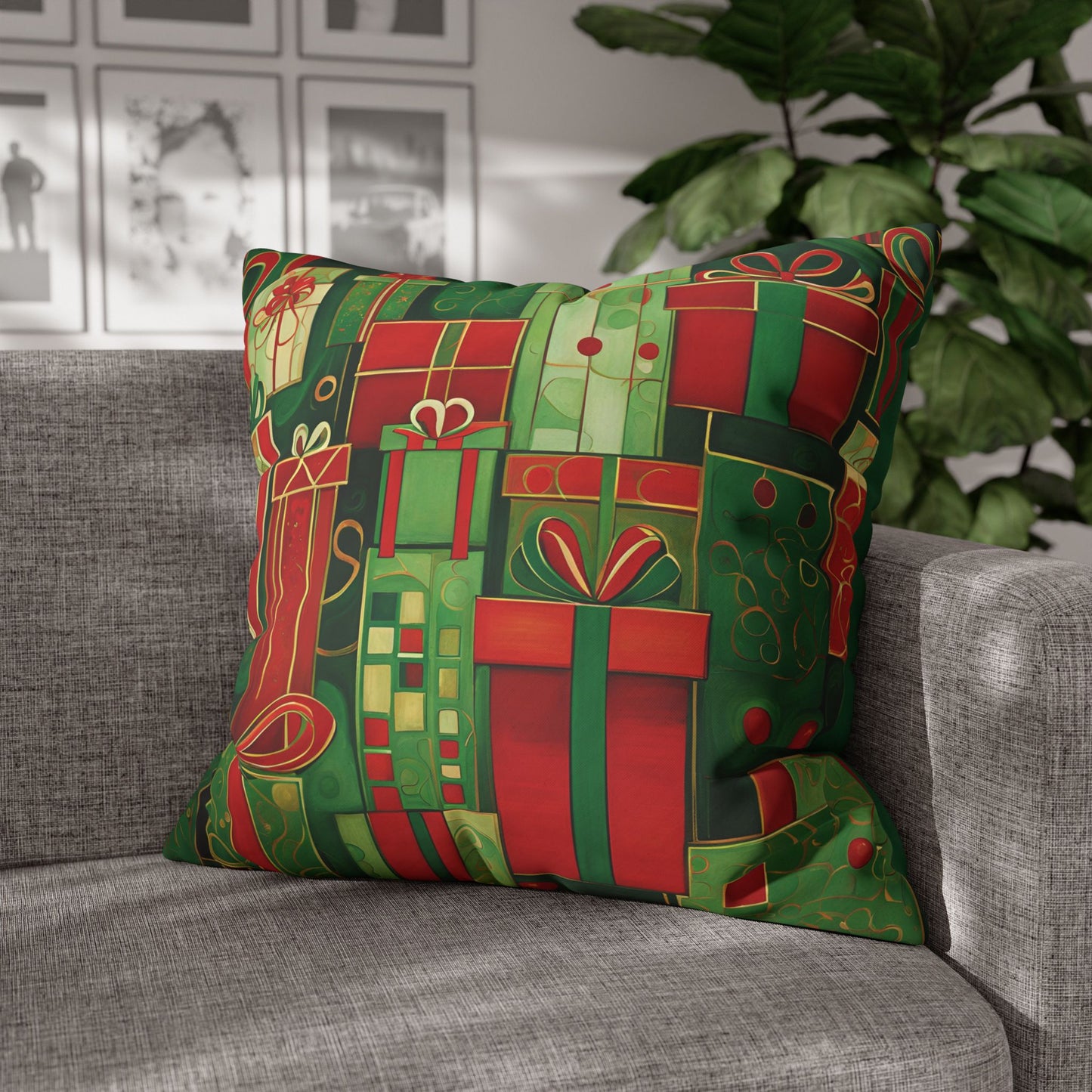 Holiday Gifts Square Poly Canvas Pillowcase