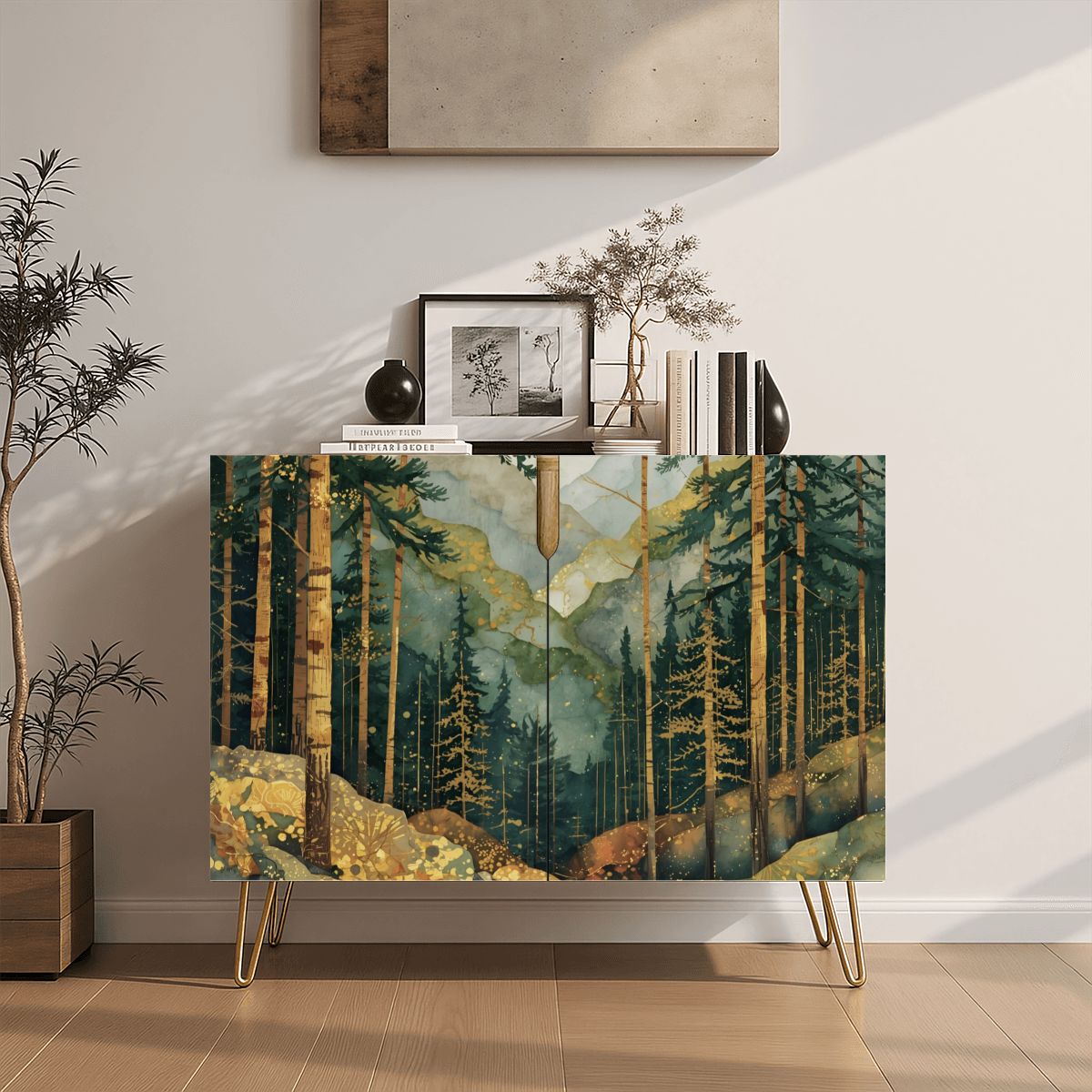 Mountain Forest Art Wooden Storage Cabinet (Made in USA)