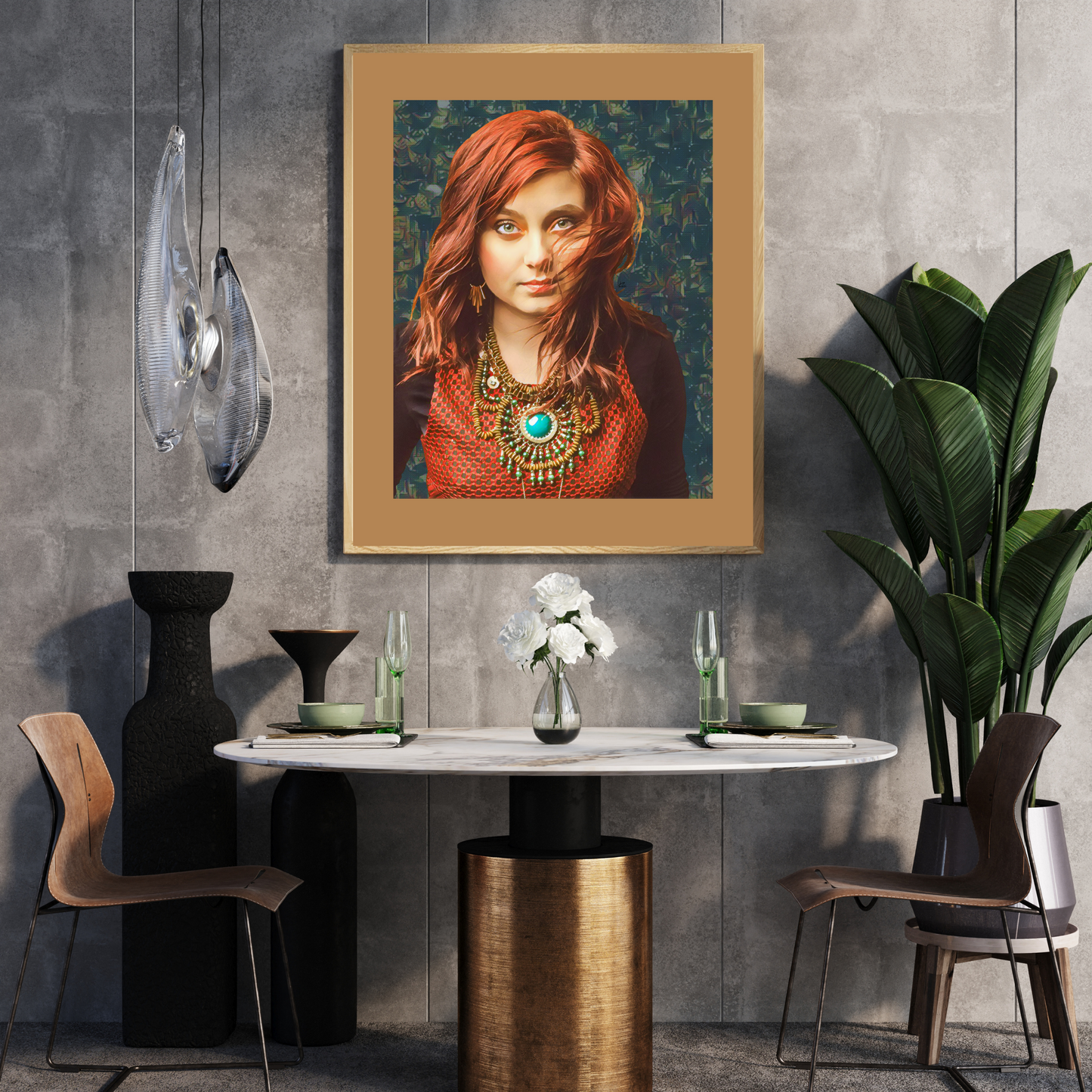 Cortania Red Haired Woman Turquoise Necklace Portrait Art Poster