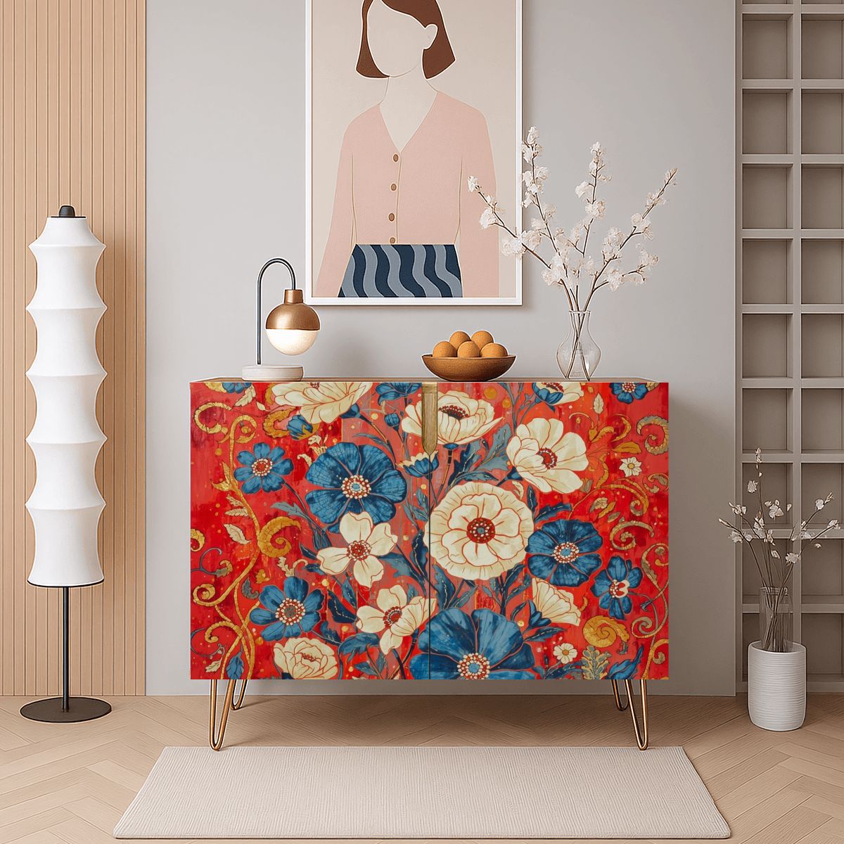 Floral Wooden Storage Cabinet (Made in USA)