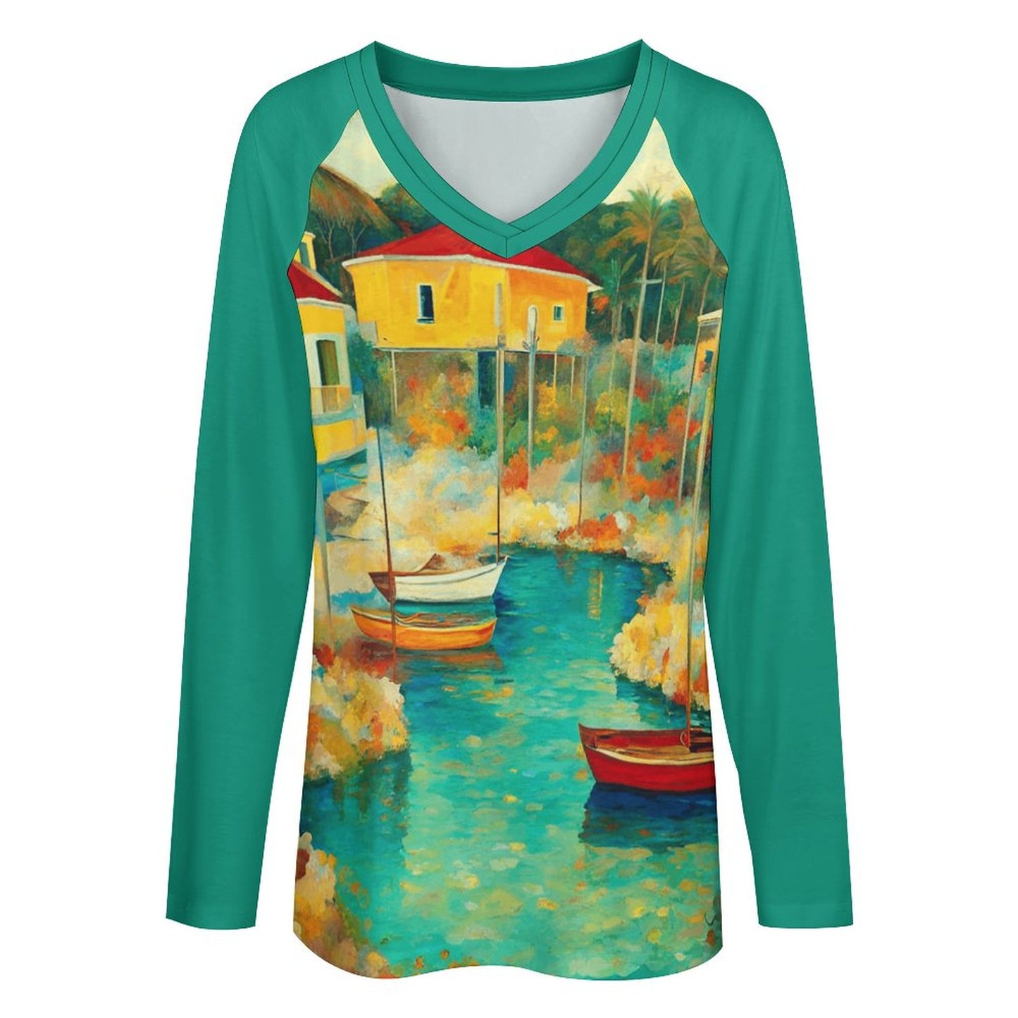 Abacos, Bahamas V-neck Loose Long Sleeve T-shirt