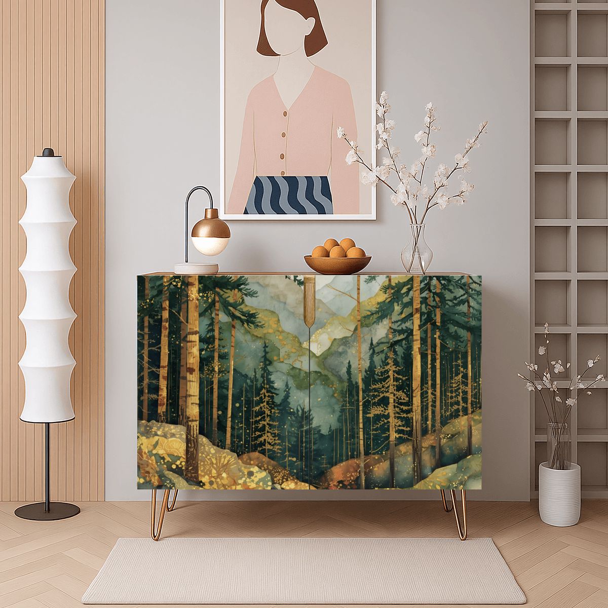Mountain Forest Art Wooden Storage Cabinet (Made in USA)