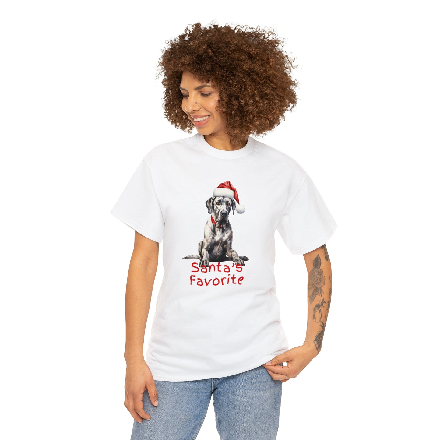 Santa's Favorite Great Dane Unisex Heavy Cotton Tee