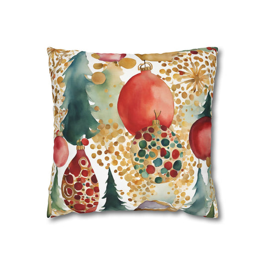 Holiday Watercolor Ornaments Square Poly Canvas Pillowcase