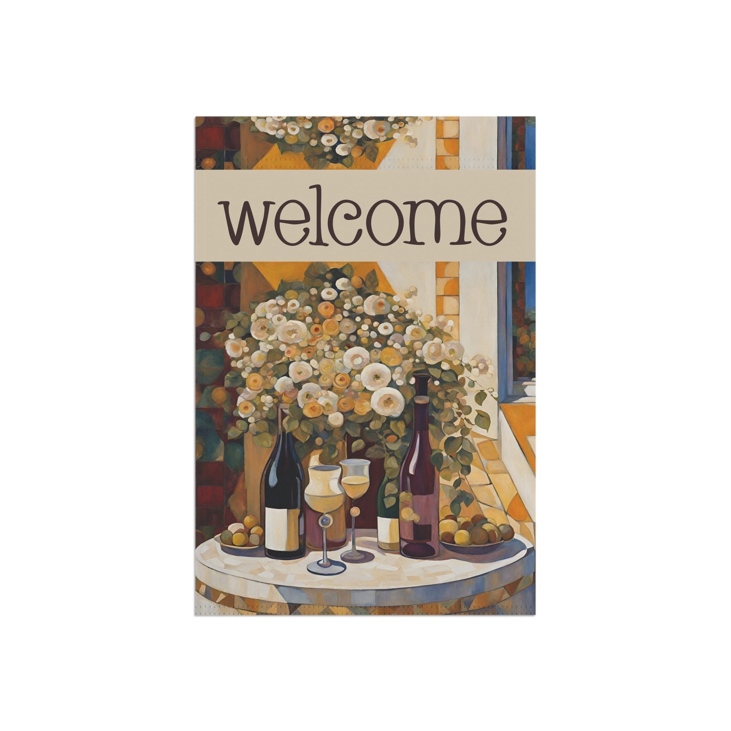 Wine on the Patio Welcome 2-Sided Garden & House Flag/Banner