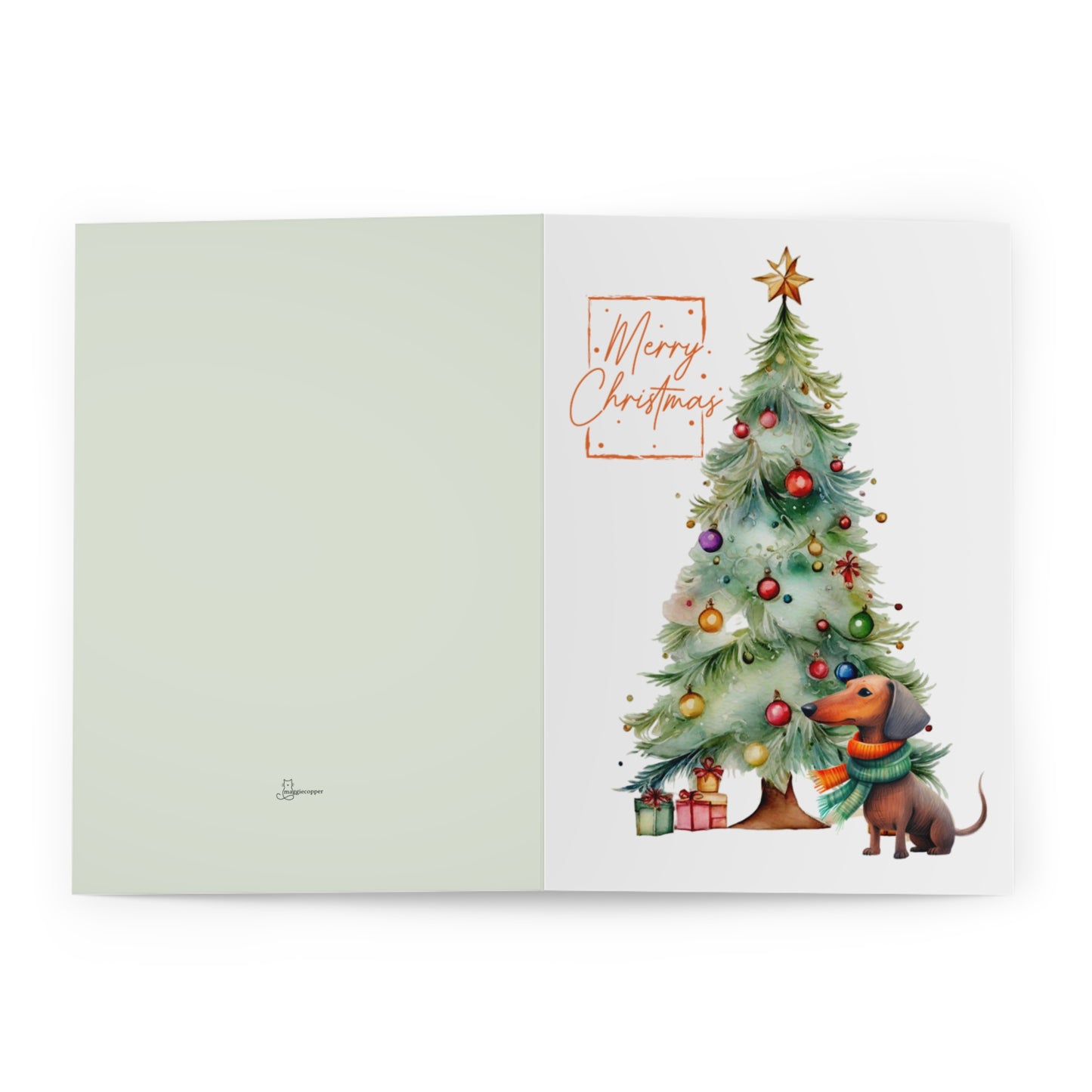 Dachshund Merry Christmas Tree Cards (5 Pack Blank Inside)