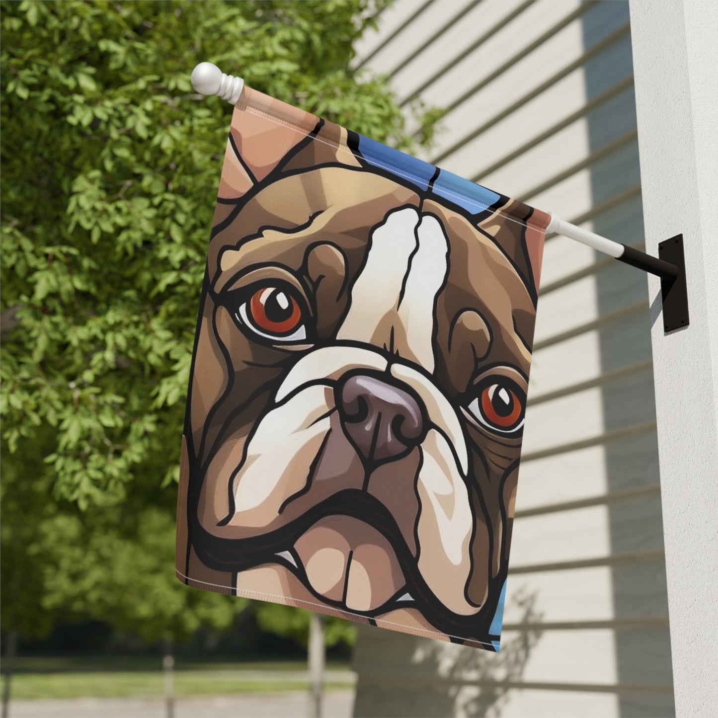 Boston Terrier Face Stained Glass 2-Sided Garden & House Flag/Banner