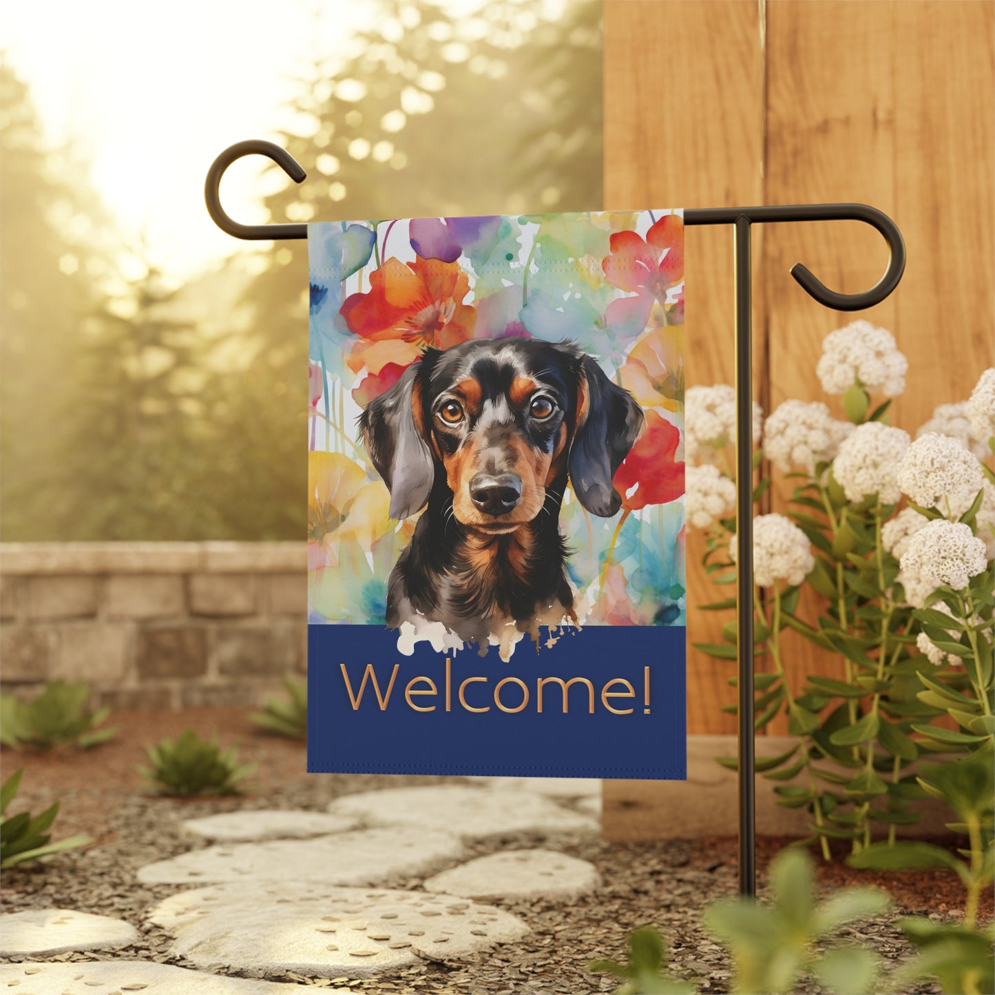 Dachshund Welcome Floral 2-Sided Garden & House Flag/Banner