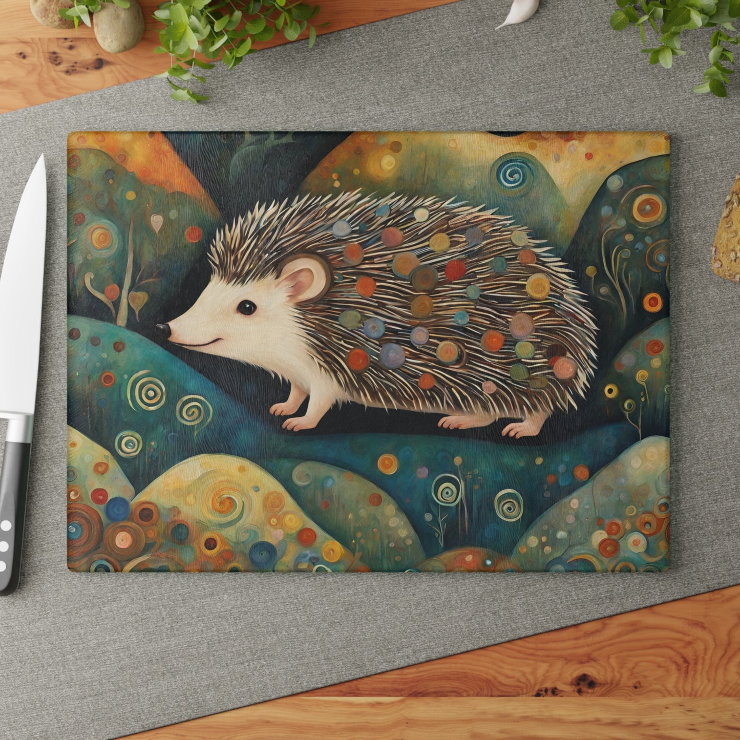 Mountain Forest Hedgehog Tempered Glass Cutting Board