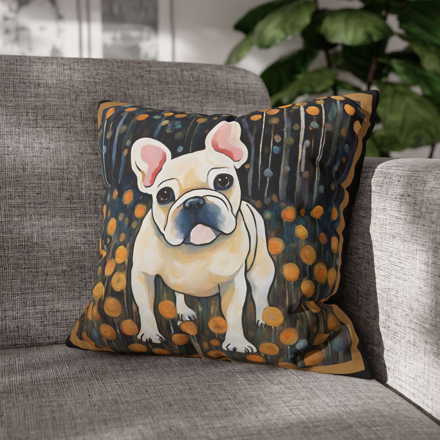 Have a Seat Frenchie Square Poly Canvas Pillowcase