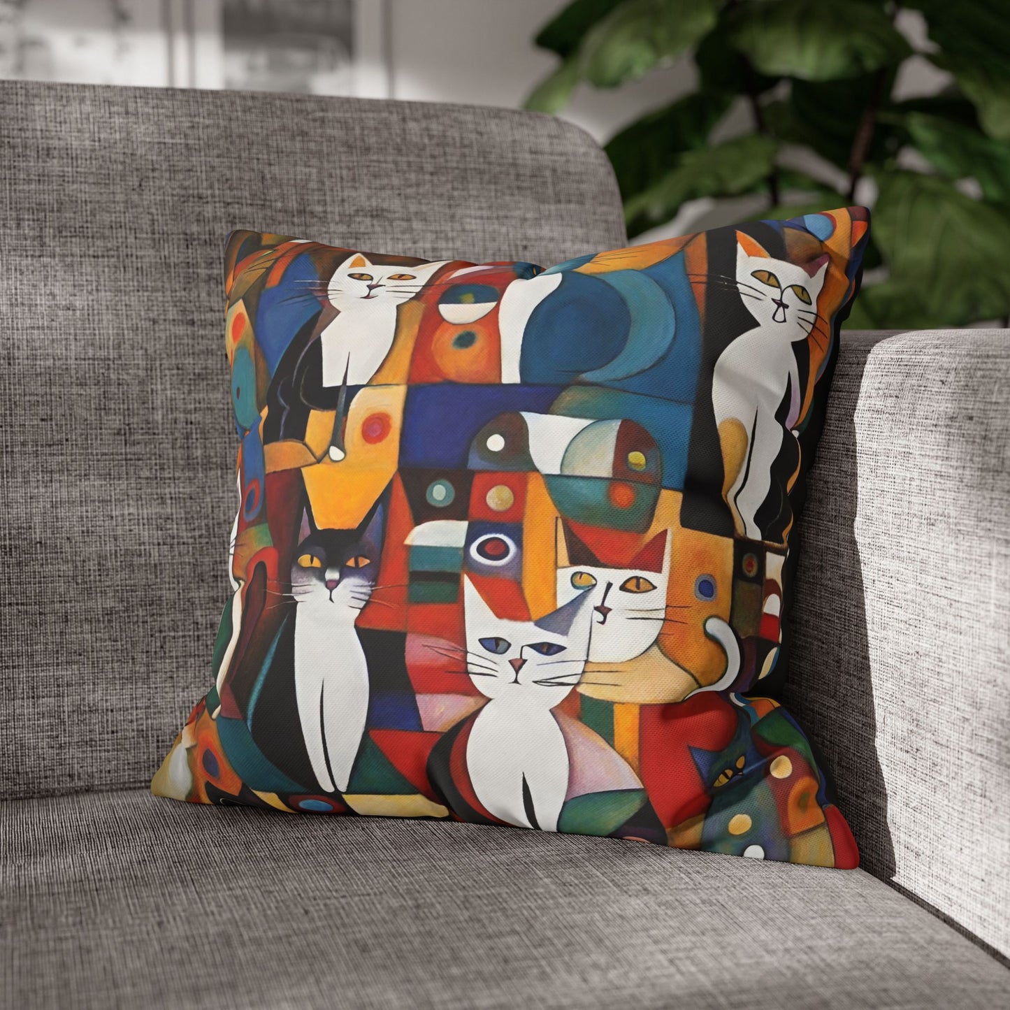 Abstract Cats Square Poly Canvas Pillowcase