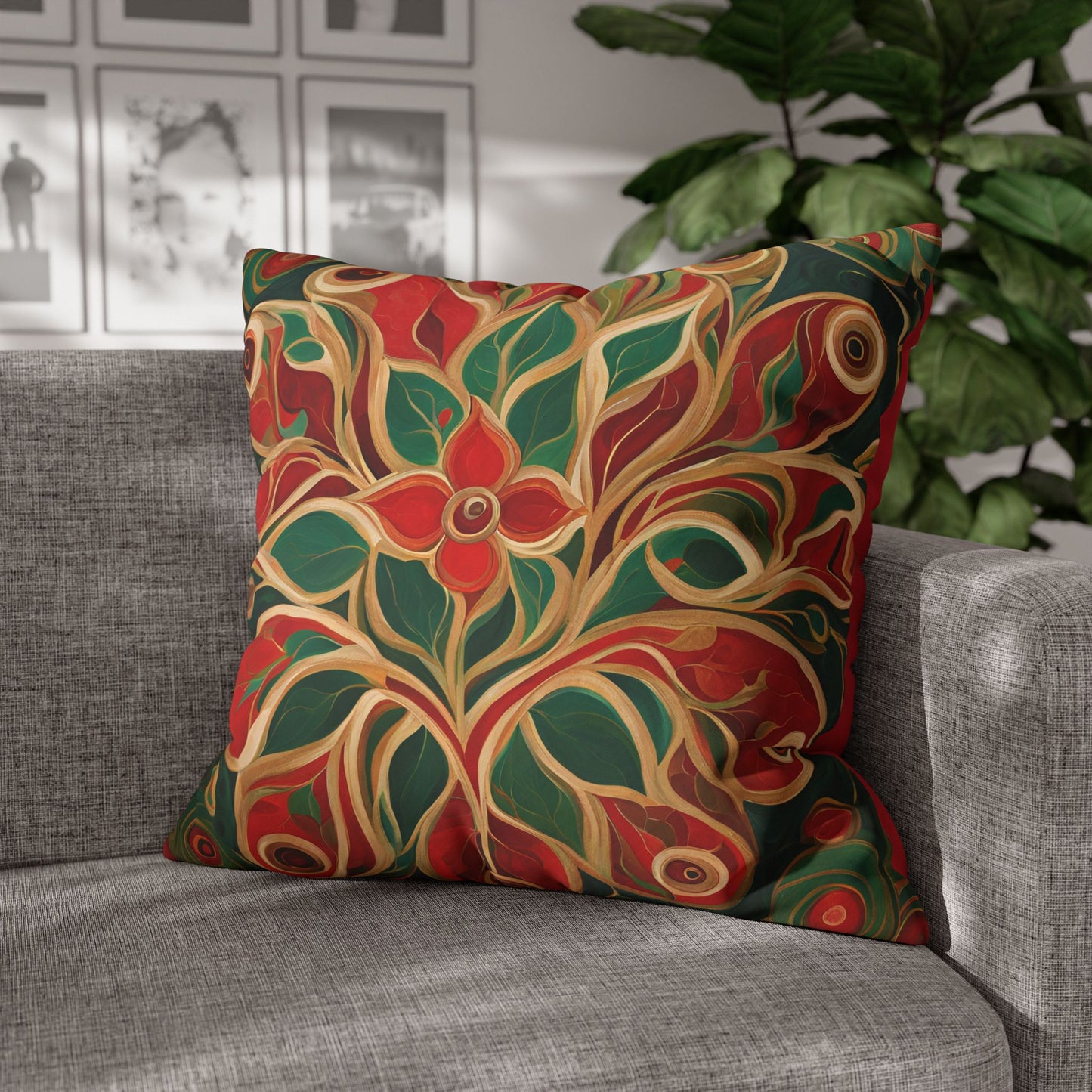 Holiday Bloom Square Poly Canvas Pillowcase