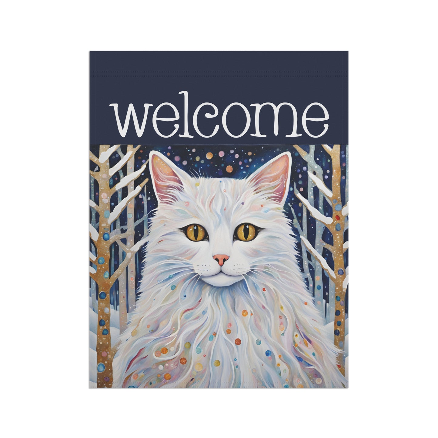 Snowy Cat Welcome 2-Sided Garden & House Flag/Banner