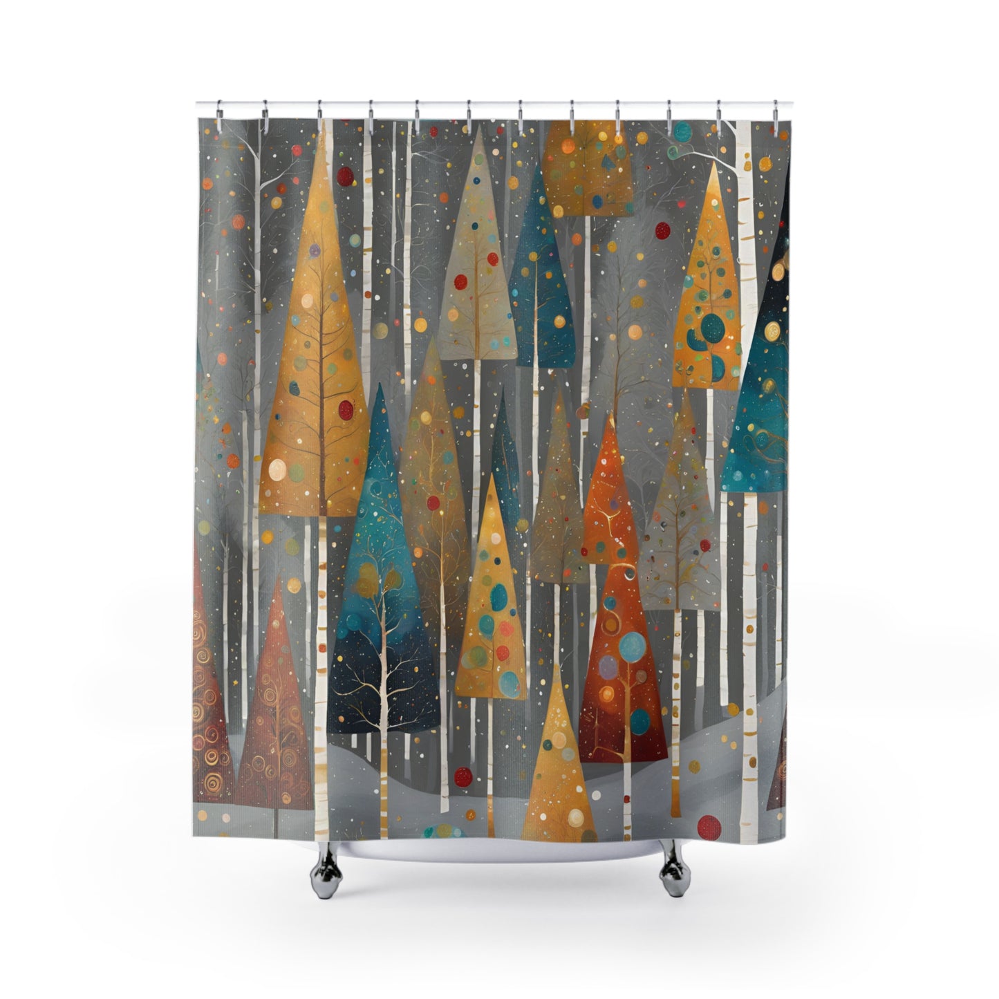 Vintage Christmas Trees Polyester Shower Curtain