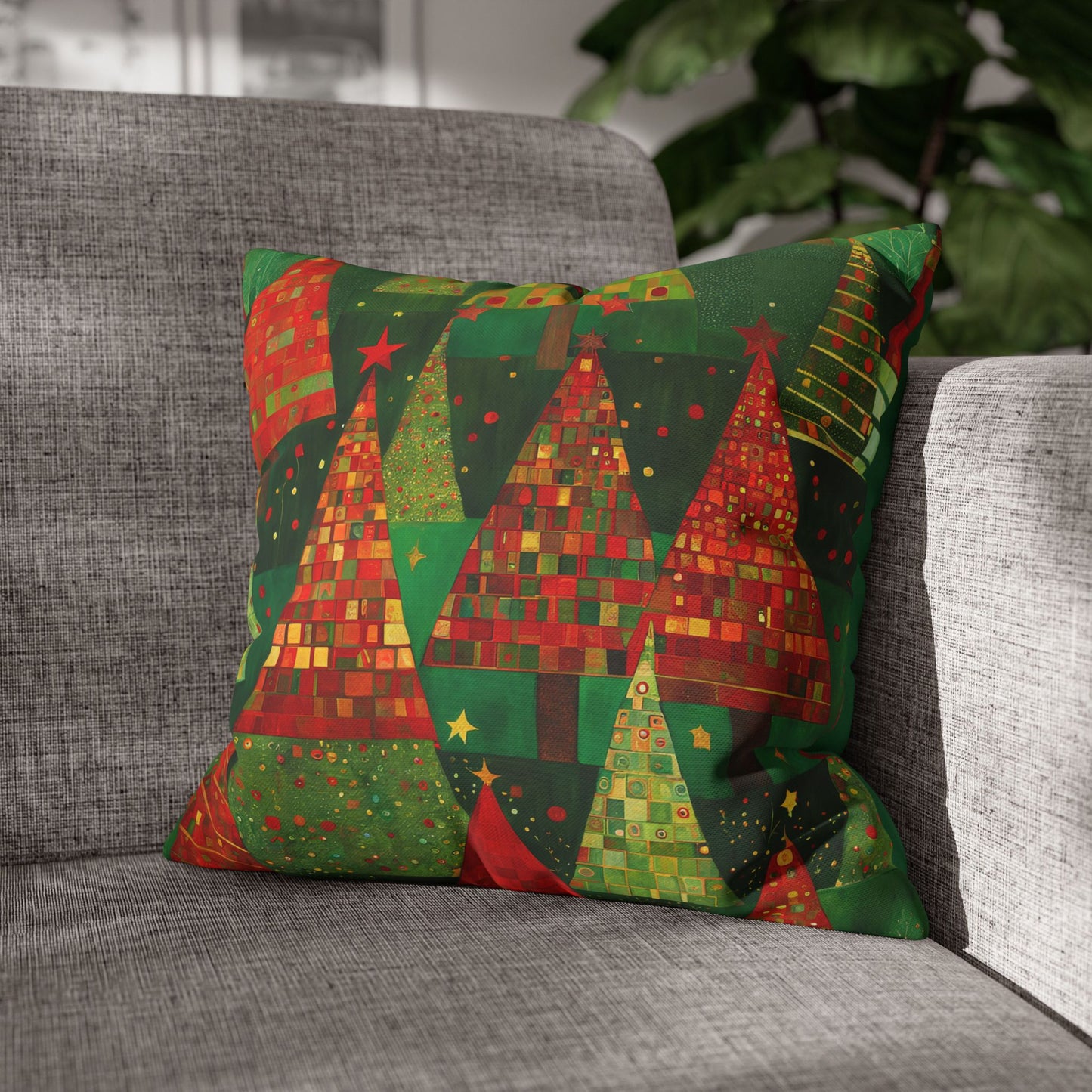 Christmas Tree Forest Square Poly Canvas Pillowcase