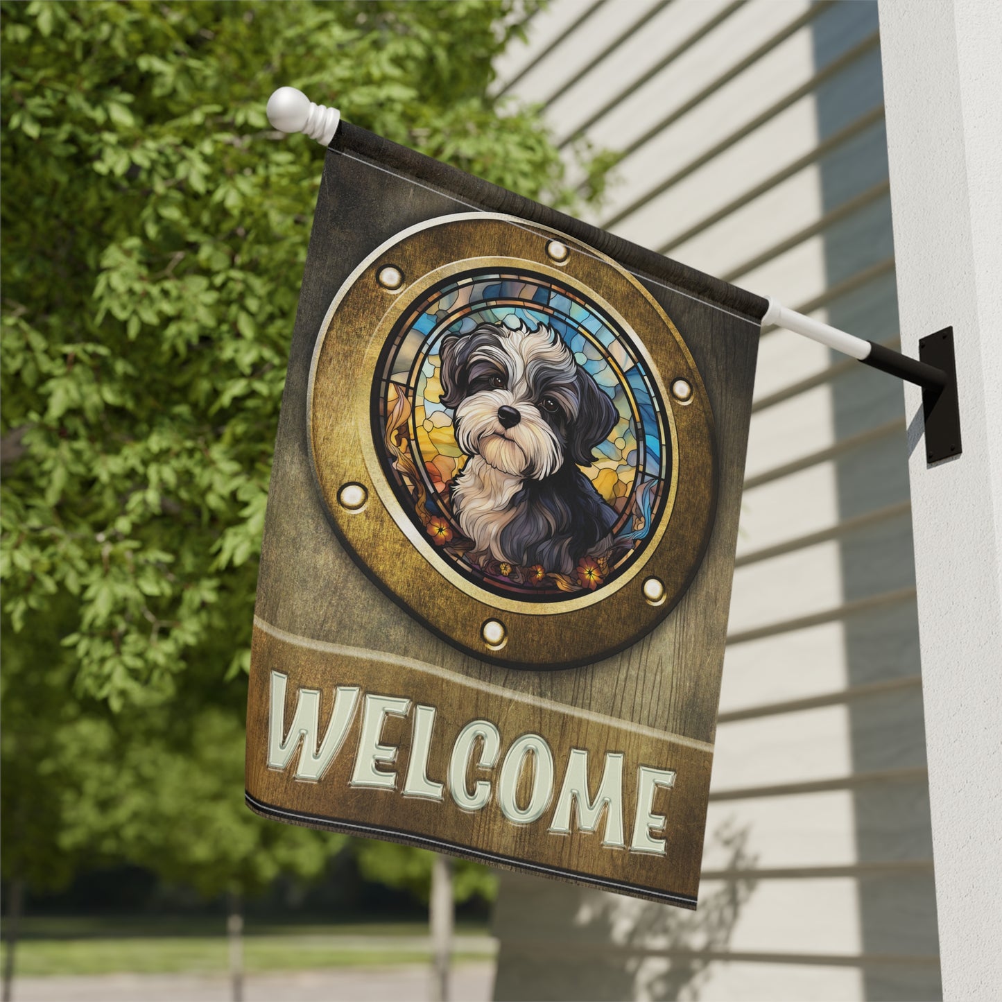 Havanese in Port Hole Welcome 2-Sided Garden & House Flag/Banner