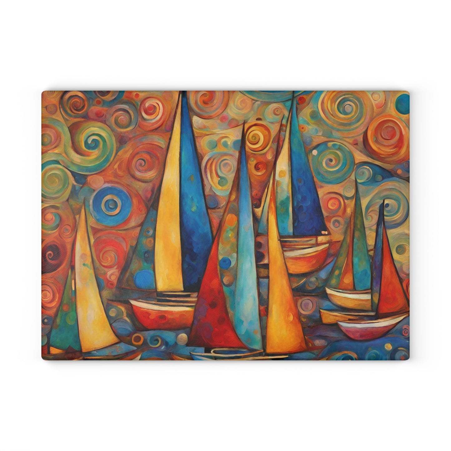 Colorful Sailboats Tempered Glass Cutting Board