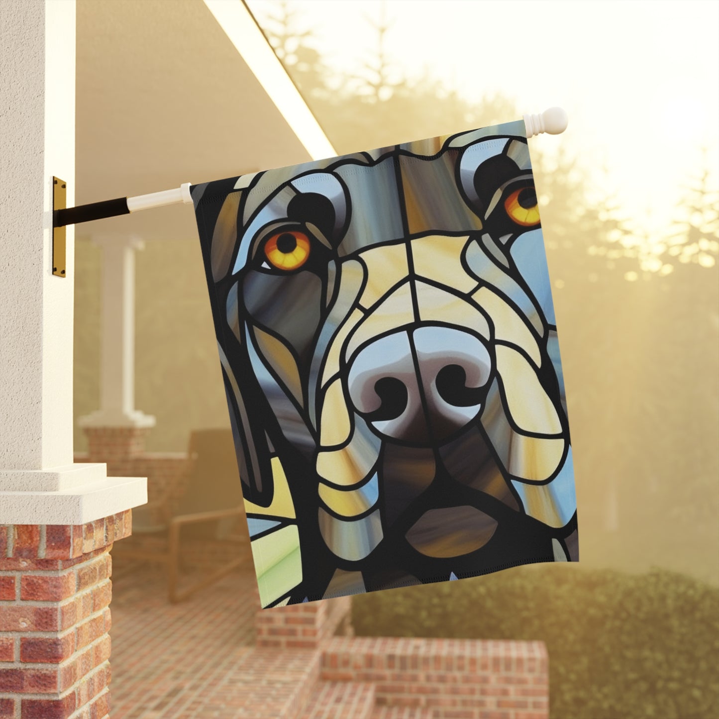 Black Lab Face Stained Glass Look 2-Sided Garden & House Flag/Banner