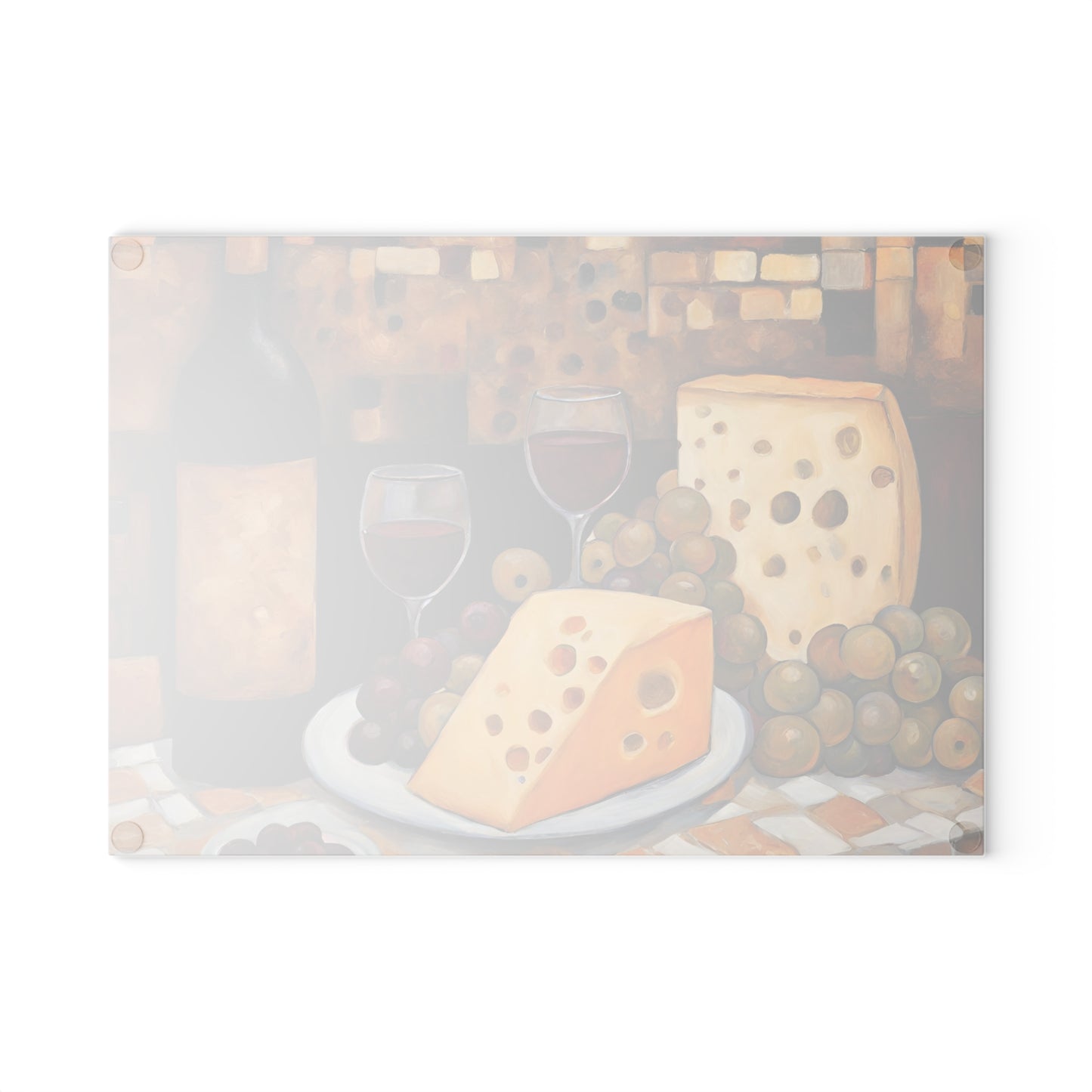 Unwind Wine, Cheese and Grapes Tempered Glass Cutting Board