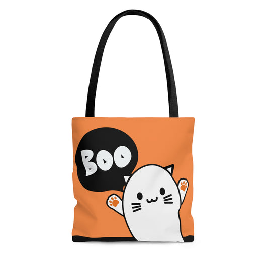 Cat Ghost Boo Halloween Tote Bag