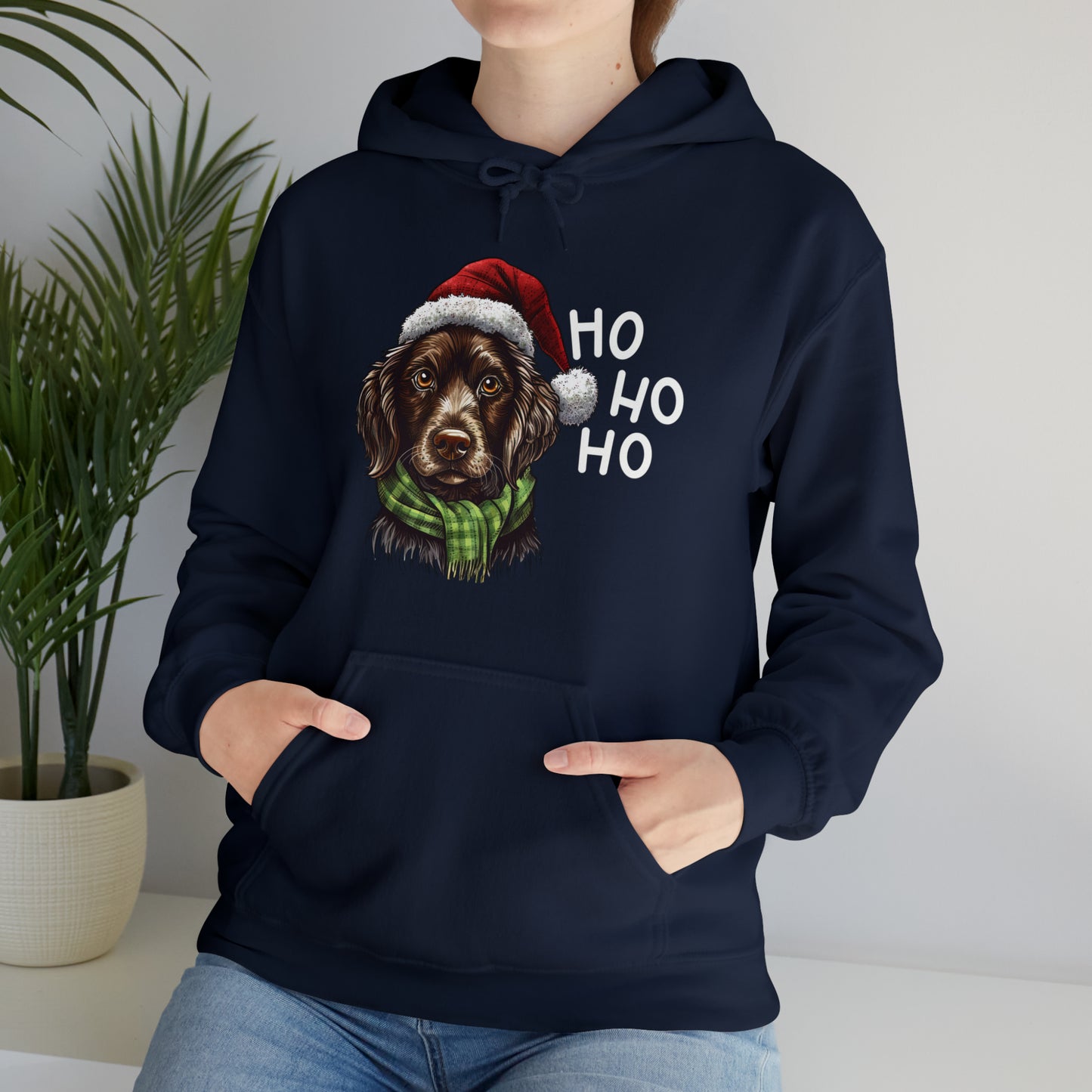 Ho Ho Ho Ready For Christmas Cute Dog in Santa Hat Unisex Heavy Blend™ Hooded Sweatshirt