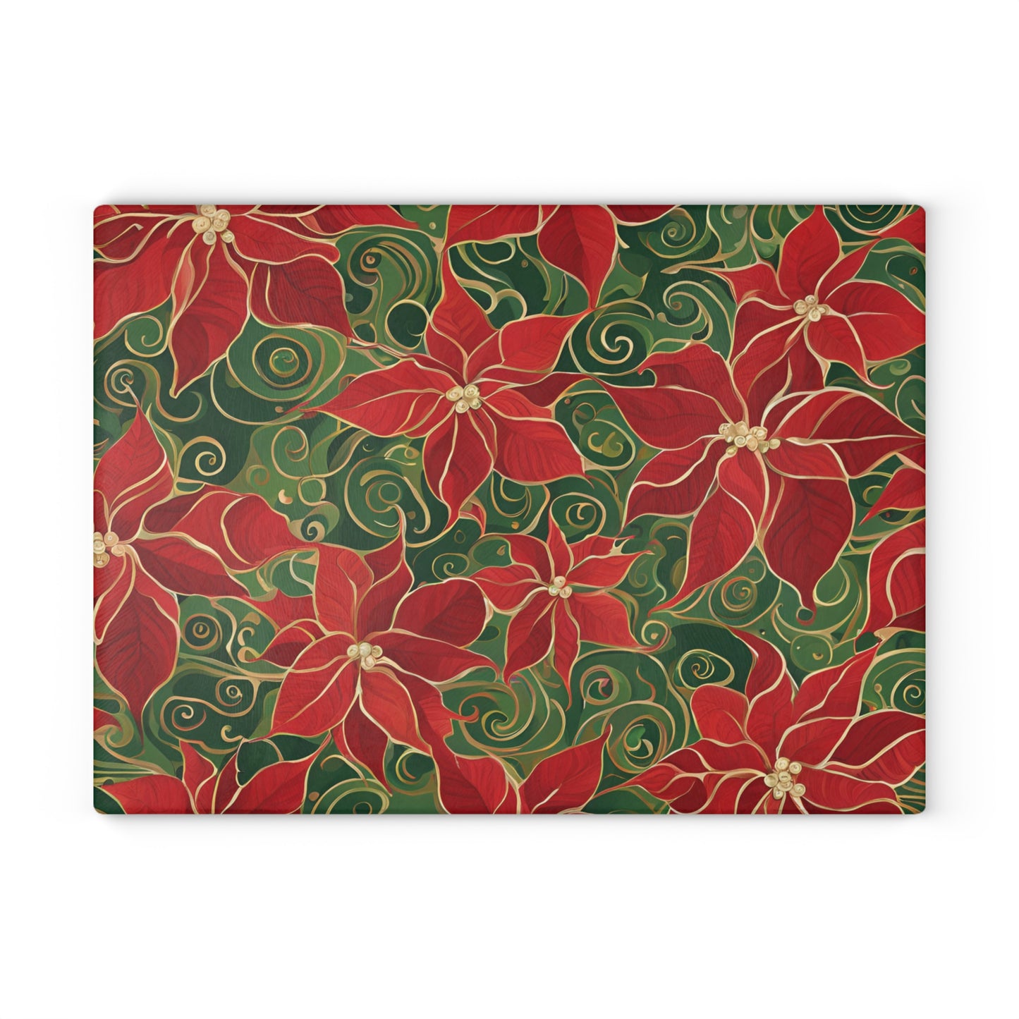 Poinsettias Swirl Tempered Glass Cutting Board