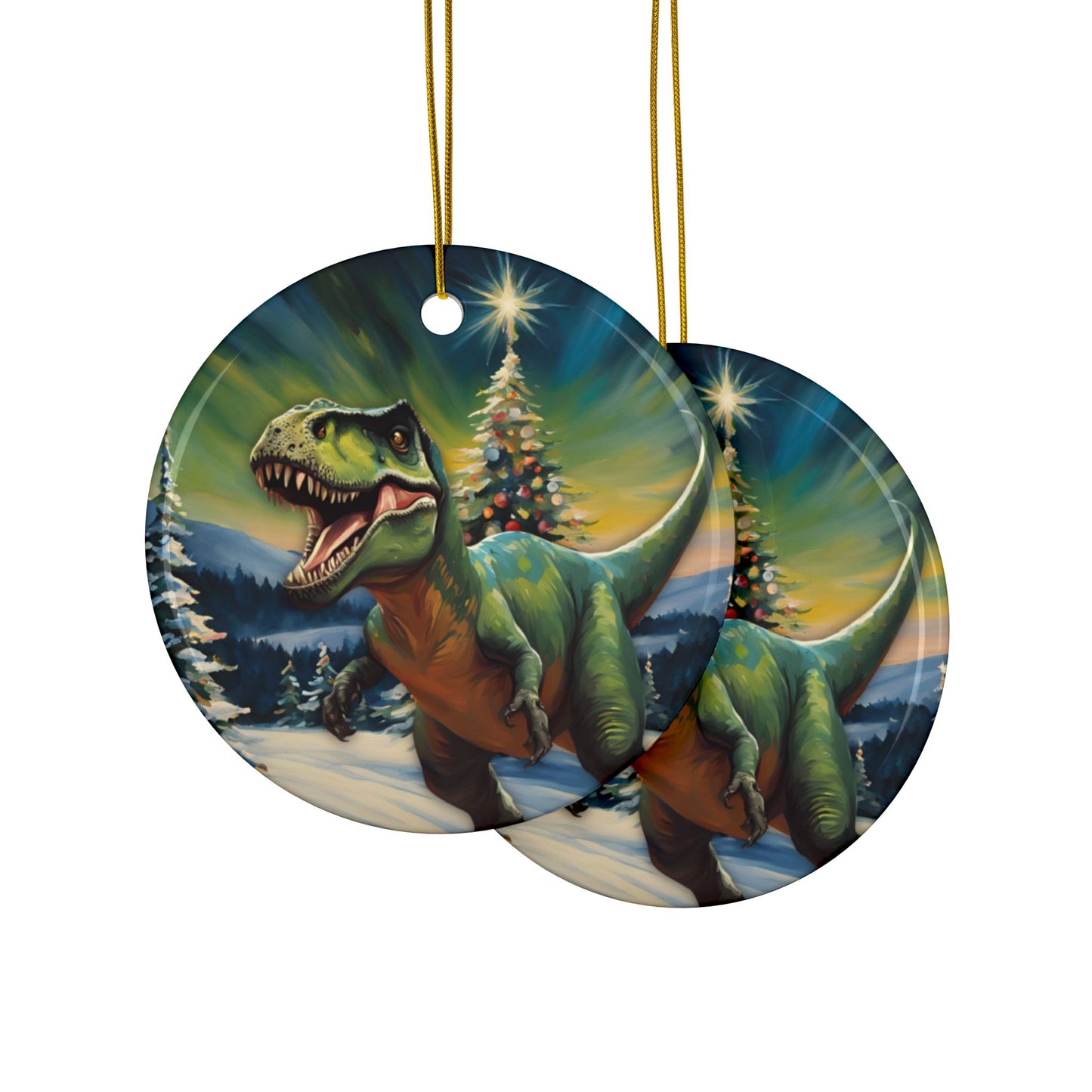 T-Rex Christmas 3" Ceramic Ornaments, 2-Side Print, (1pc, 10pcs)