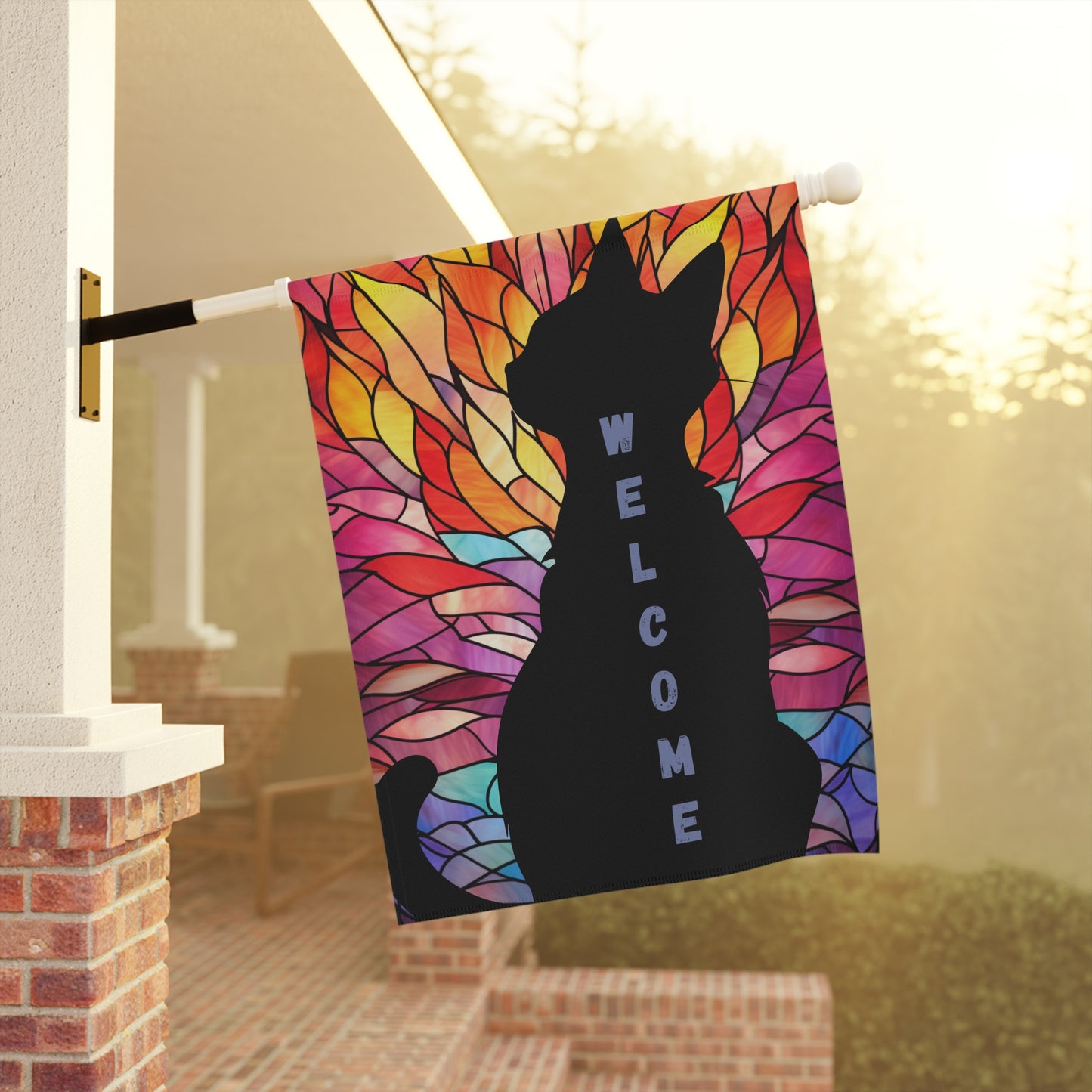 Black Cat Welcome 2-Sided Garden & House Flag/Banner