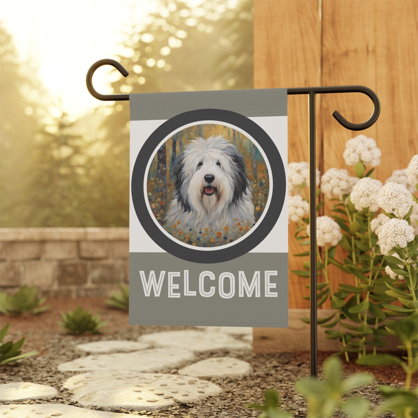 Old English Sheepdog Welcome 2-Sided Garden & House Flag/Banner