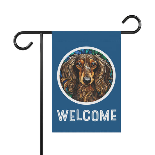 Dachshund (Long Hair) Welcome 2-Sided Garden & House Flag/Banner